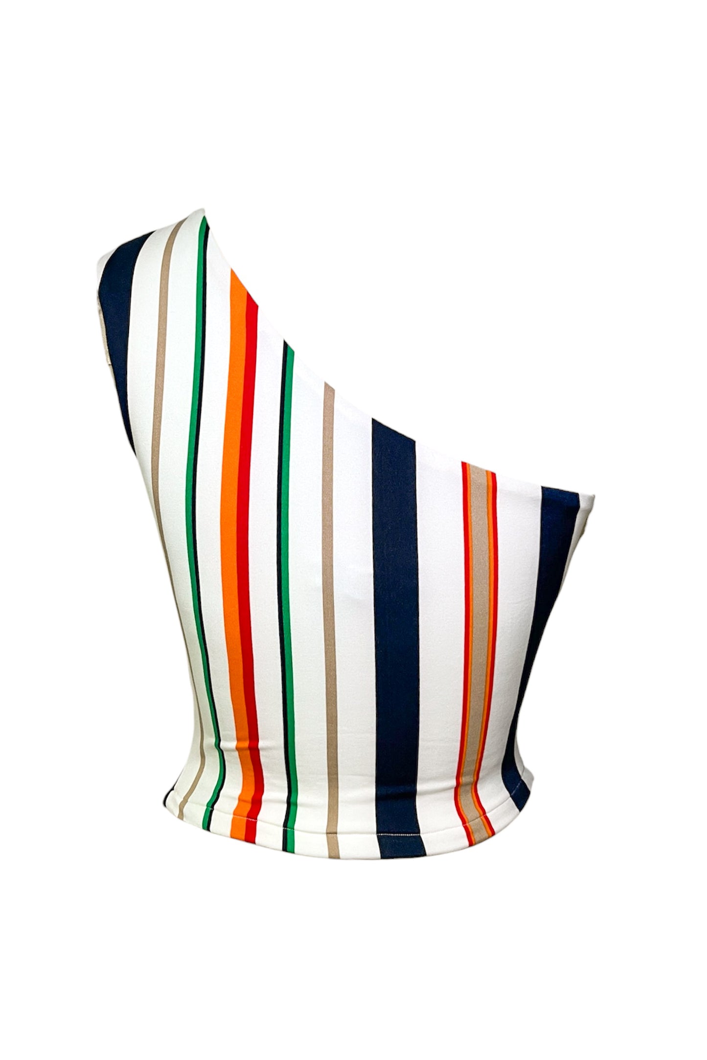 Asymmetric Vibrant Multi-Stripe Diagonal Drape Top