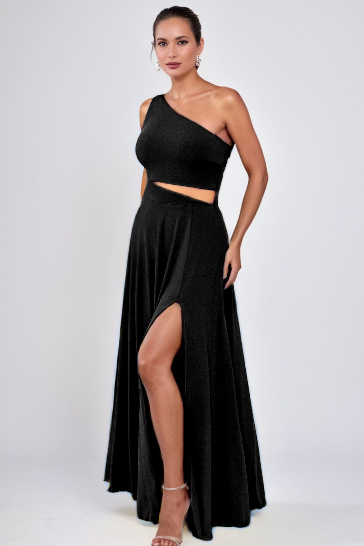 Camila Asymmetric Neckline Maxi Dress with Cutout-CUSTOMIZED COLOR