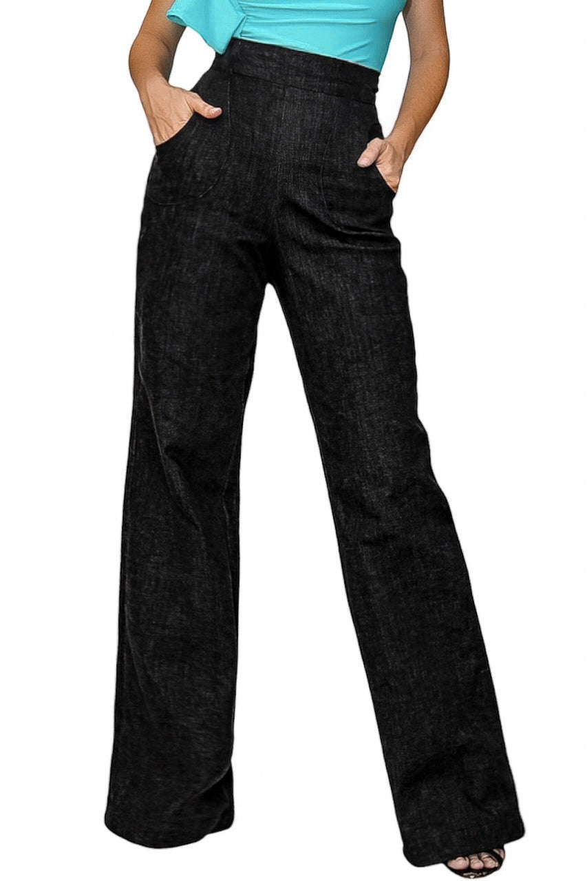 Style It Up High Waist Black Denim Palazzo Pants