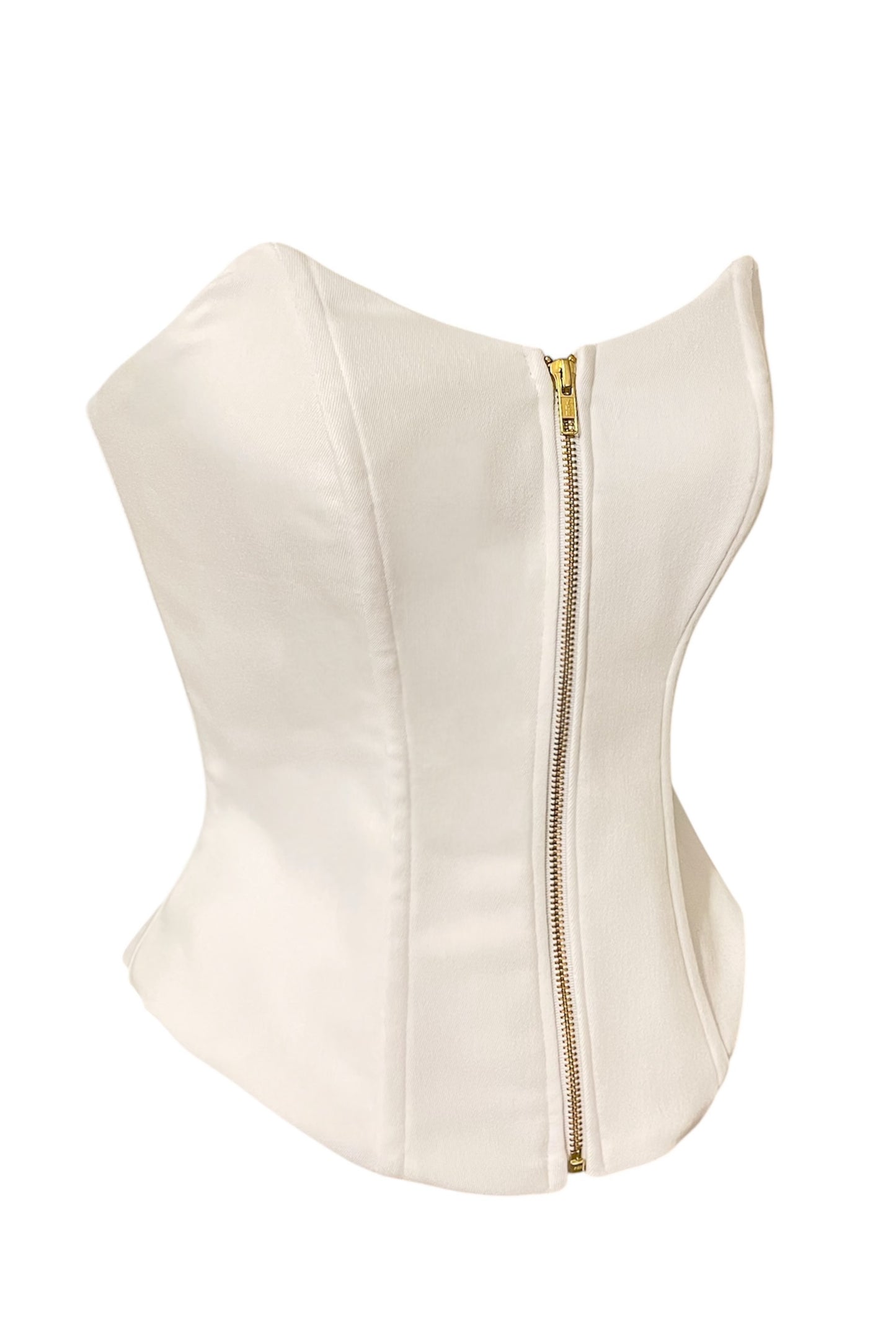 Kim Off White Denim Corset Top – Structured Strapless Boned Fit