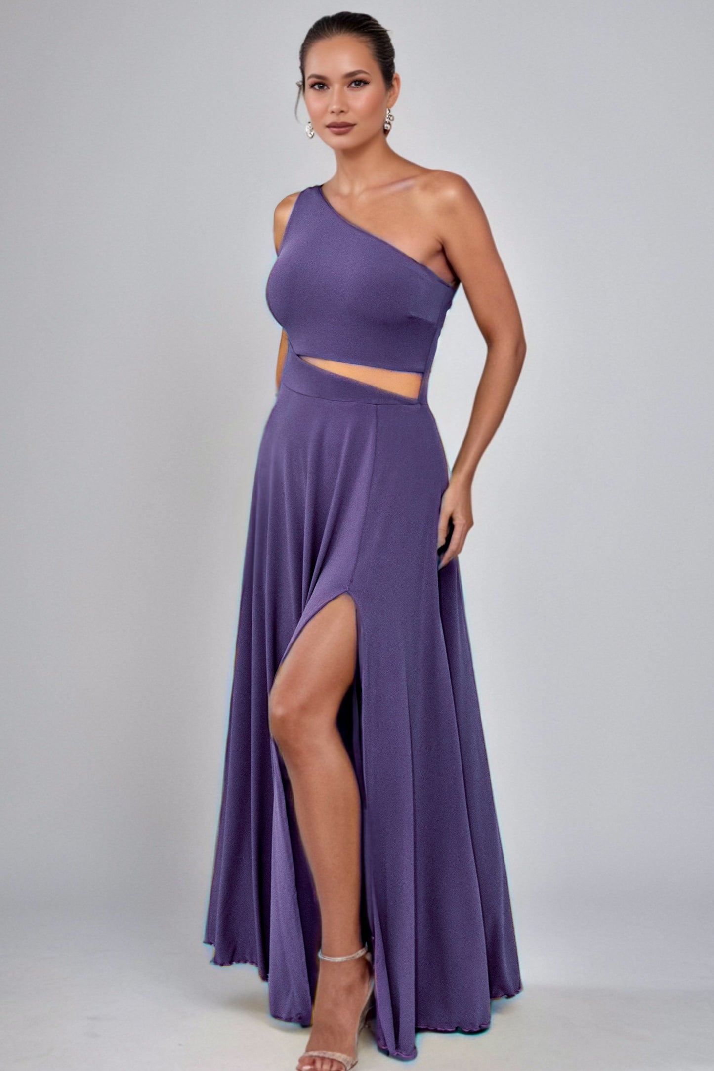 Camila Asymmetric Neckline Maxi Dress with Cutout-CUSTOMIZED COLOR