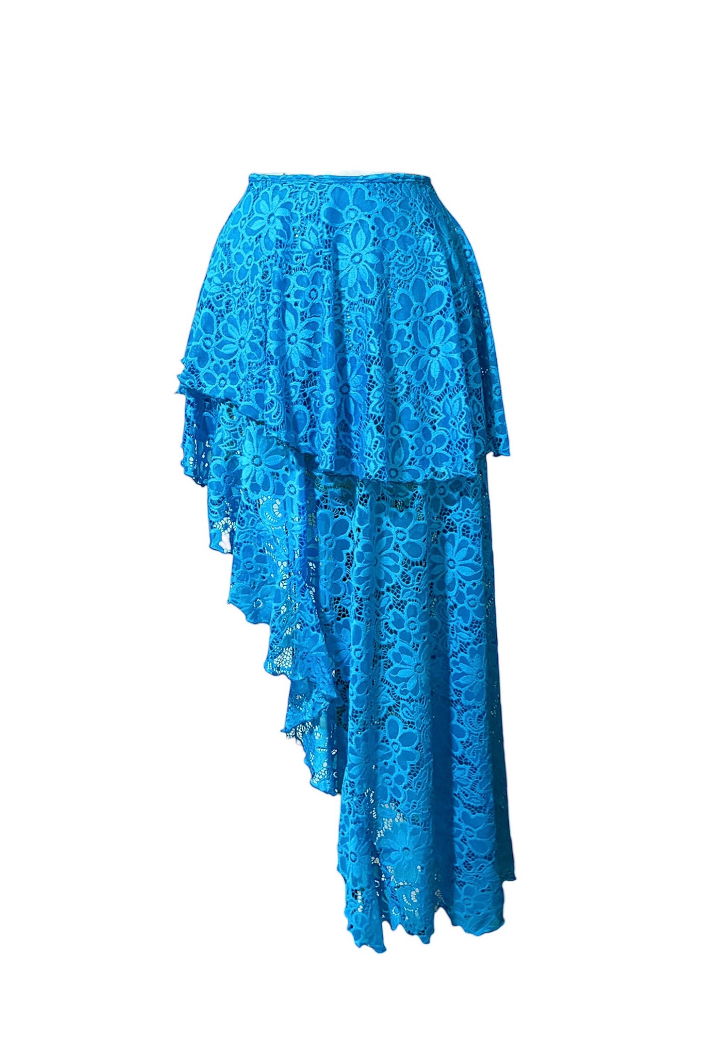 Island Wave Asymmetrical Ruffle Beach Cover Up Skirt - Turquoise