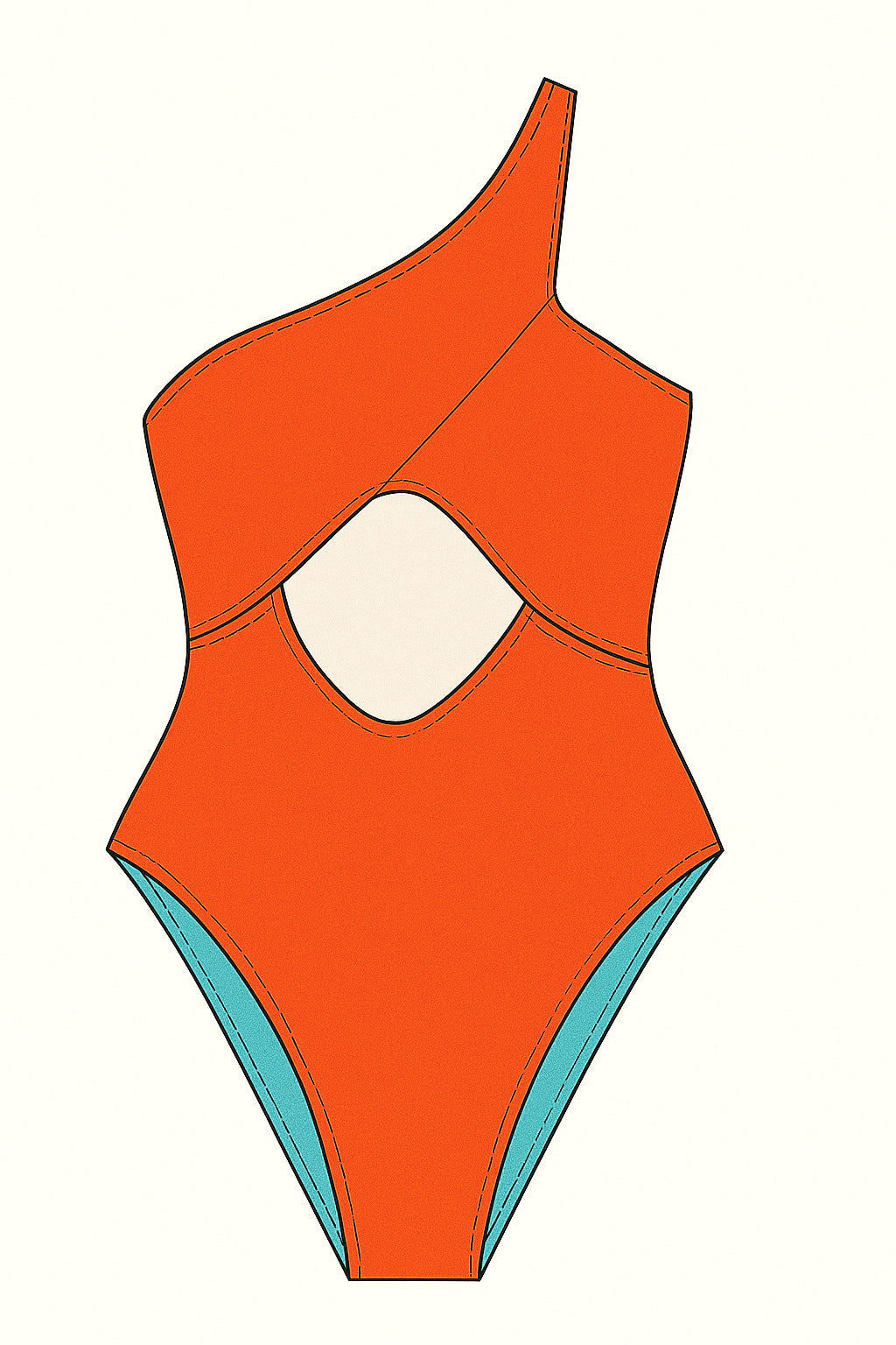 Icacos Luxe – One Shoulder Reversible One Piece in Orange & Aqua