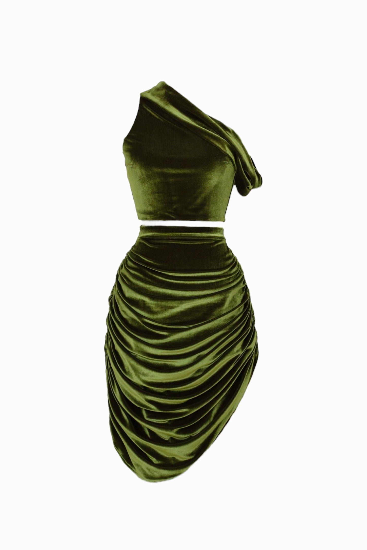 The Poised Muse Skirt – Drape Velvet High-Waist in Cedar Green