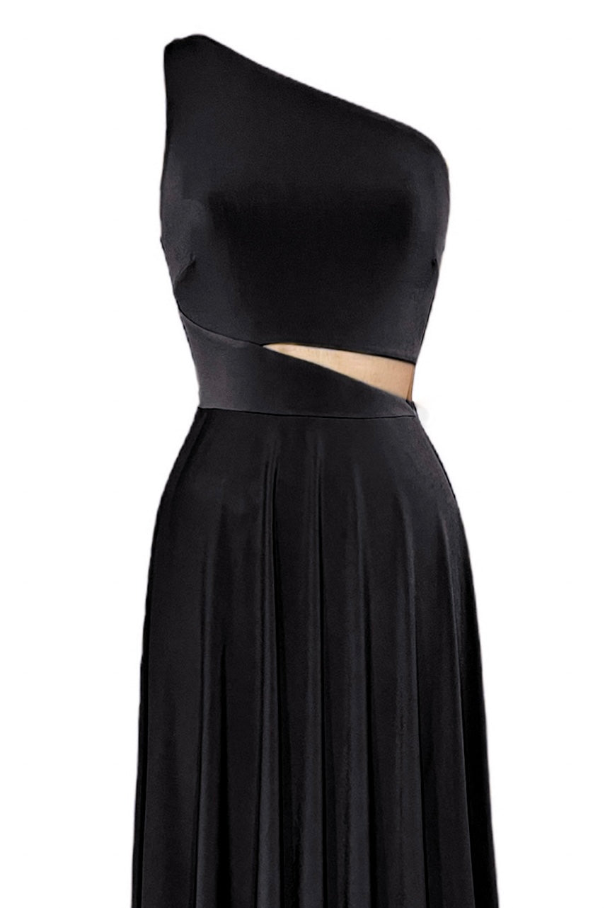 Camila Asymmetric Neckline Maxi Dress with Cutout-CUSTOMIZED COLOR