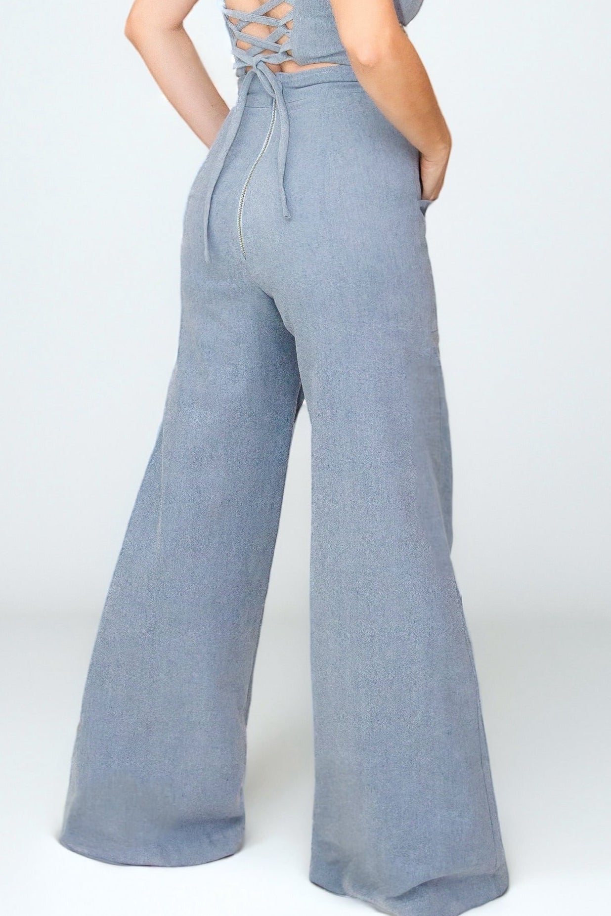 Bold Muse High-Rise Denim Palazzo – Light Blue