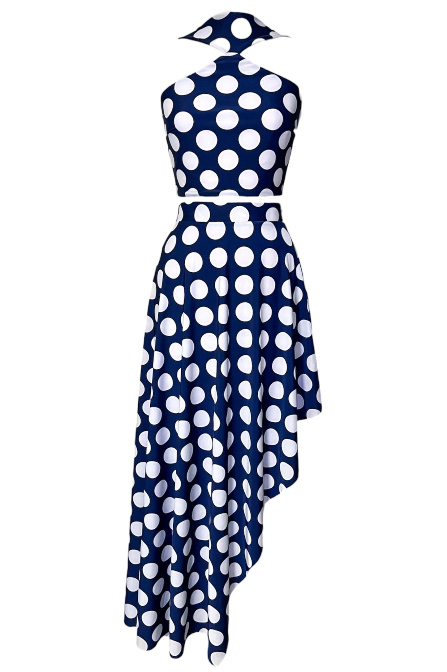 Vivacious Polka Dot High Neck Sleeveless Crop Top