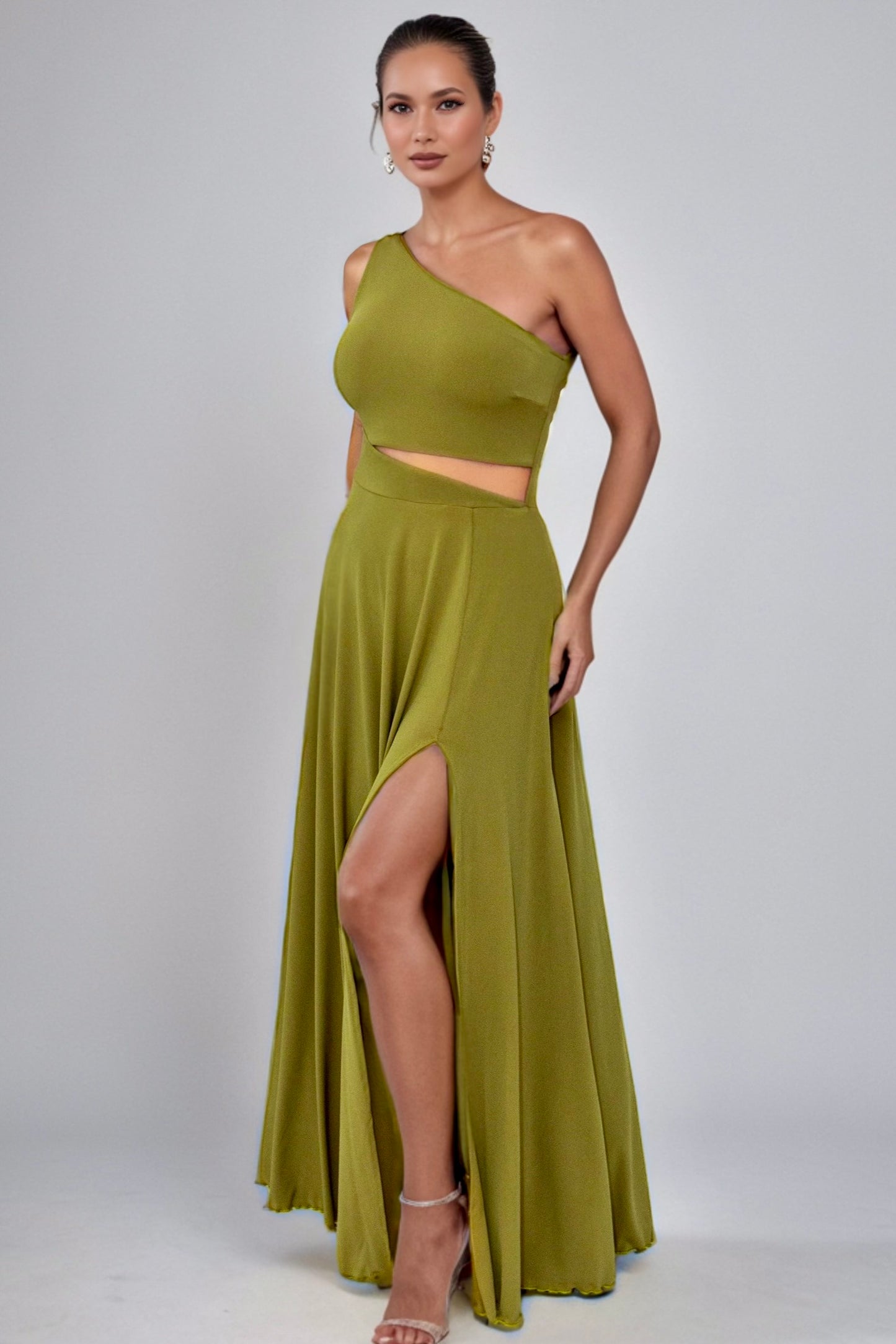 Camila Asymmetric Neckline Maxi Dress with Cutout-CUSTOMIZED COLOR