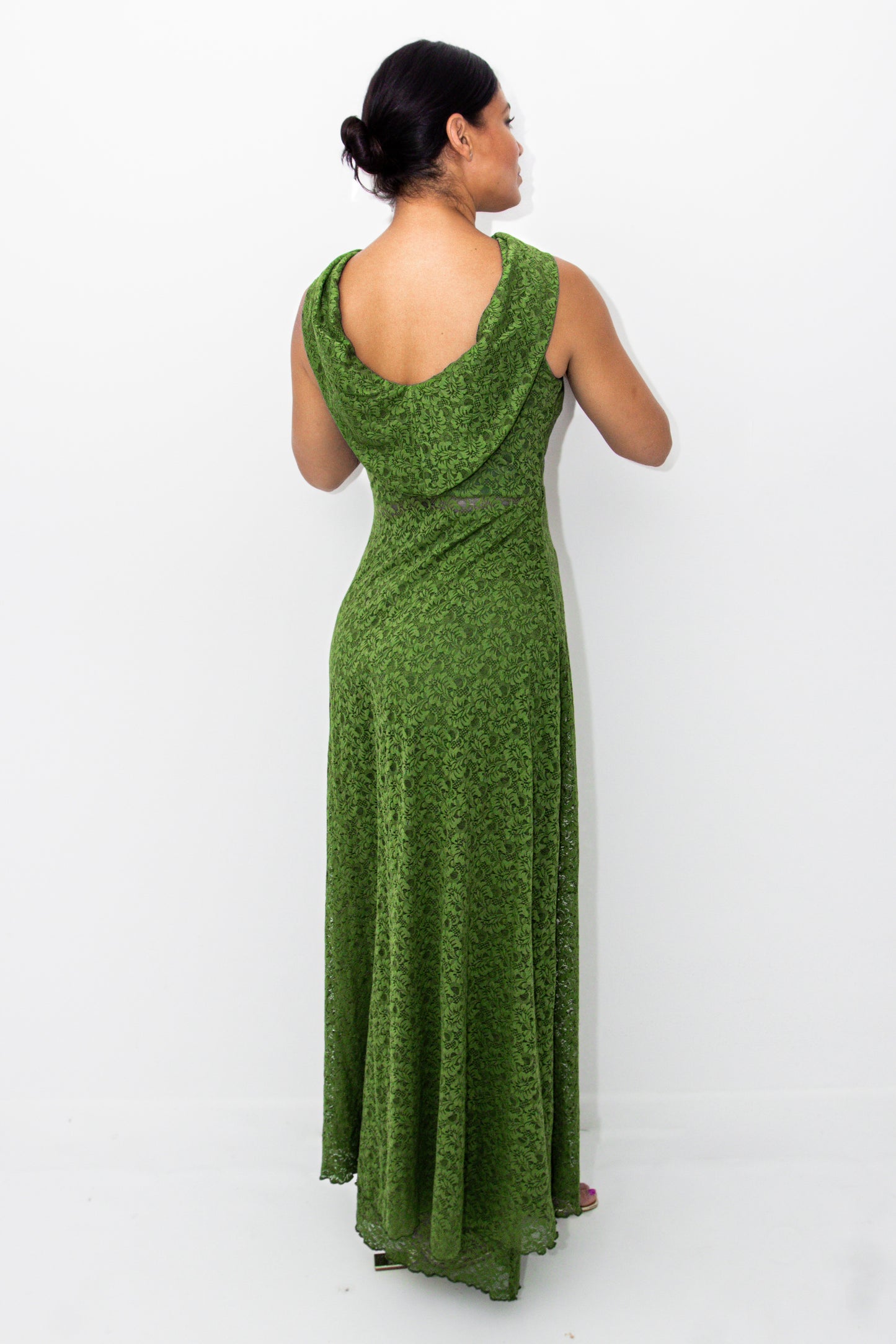 The Confident Muse Set – Lace Tunic & Wide-Leg Pants with Cowl Back in Cedar Green