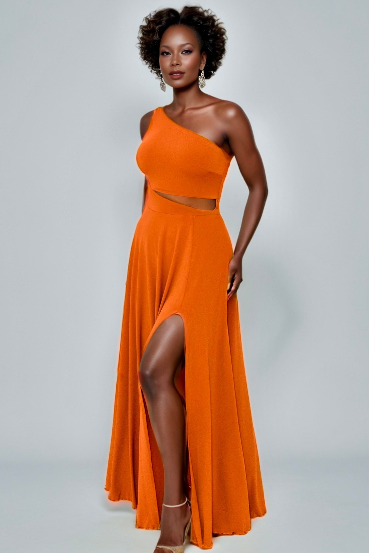 Camila Asymmetric Neckline Maxi Dress with Cutout-CUSTOMIZED COLOR