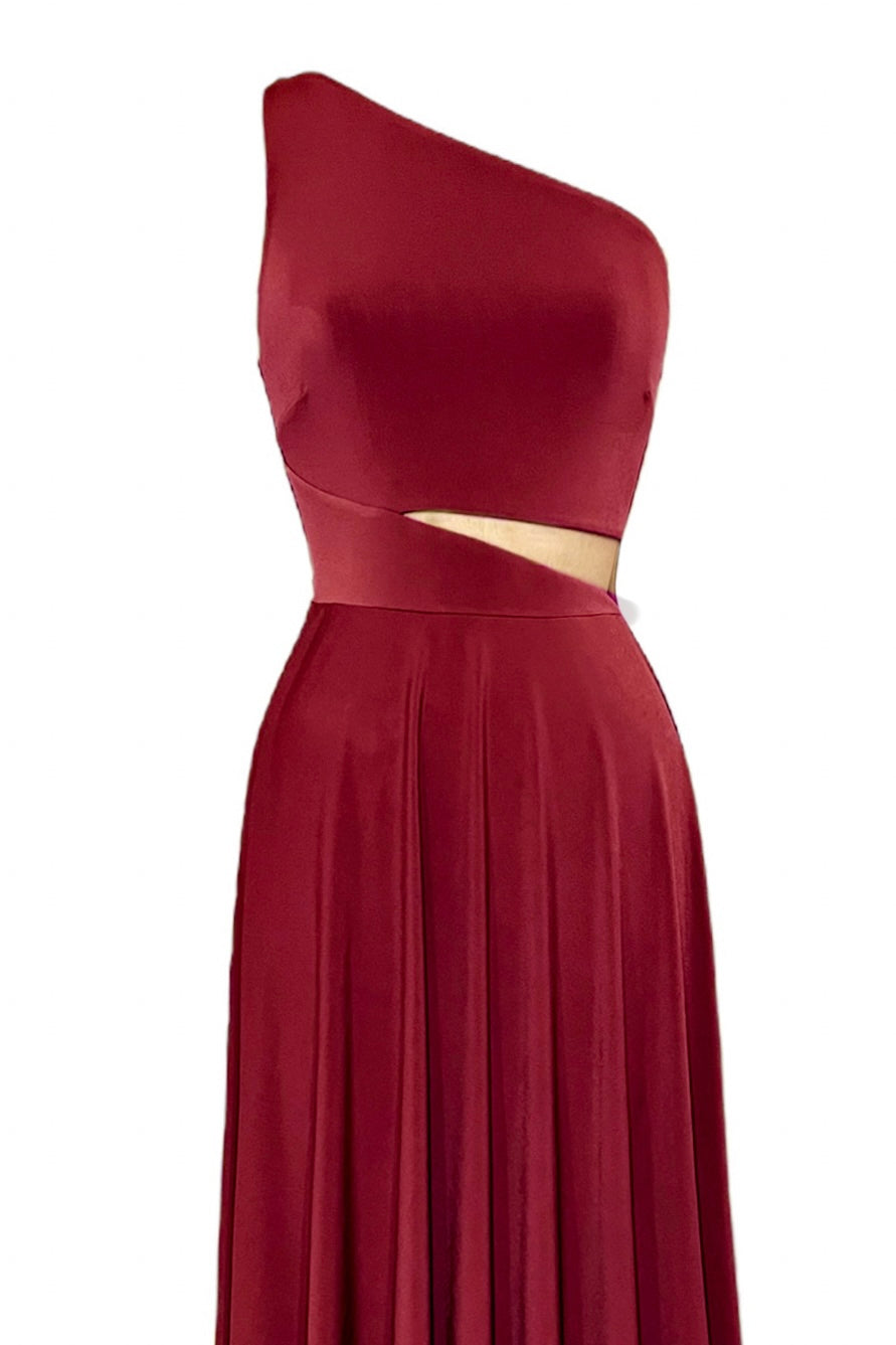 Camila Asymmetric Neckline Maxi Dress with Cutout-CUSTOMIZED COLOR