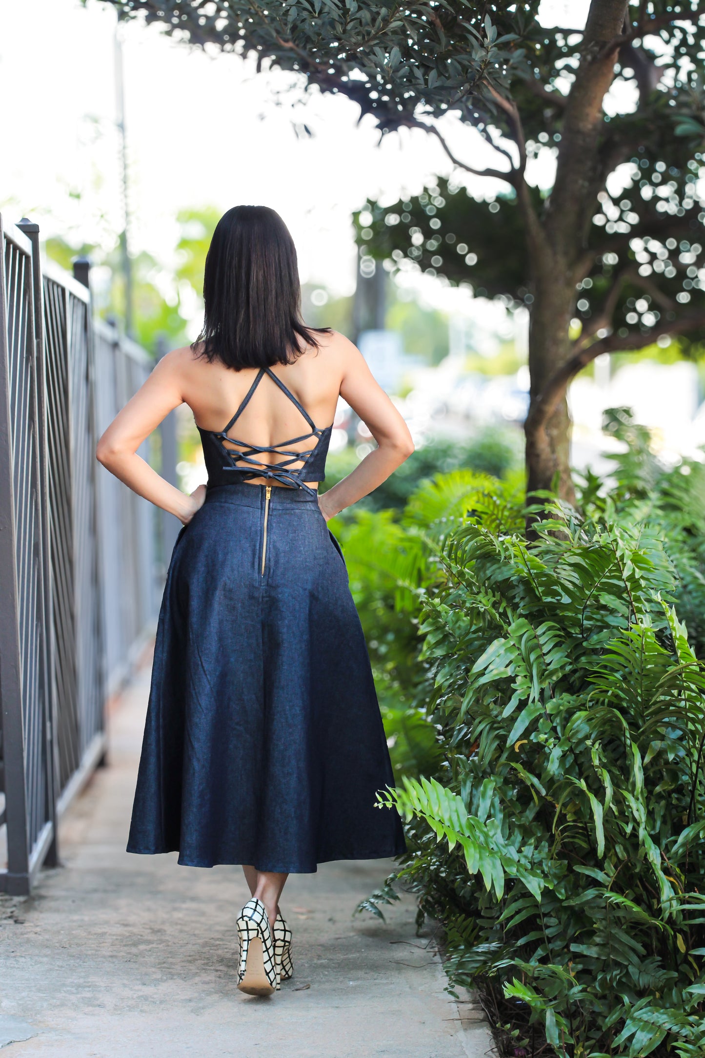 Emily High Waisted Denim Midi Skirt & Cropped Top Set (Pre-Order)