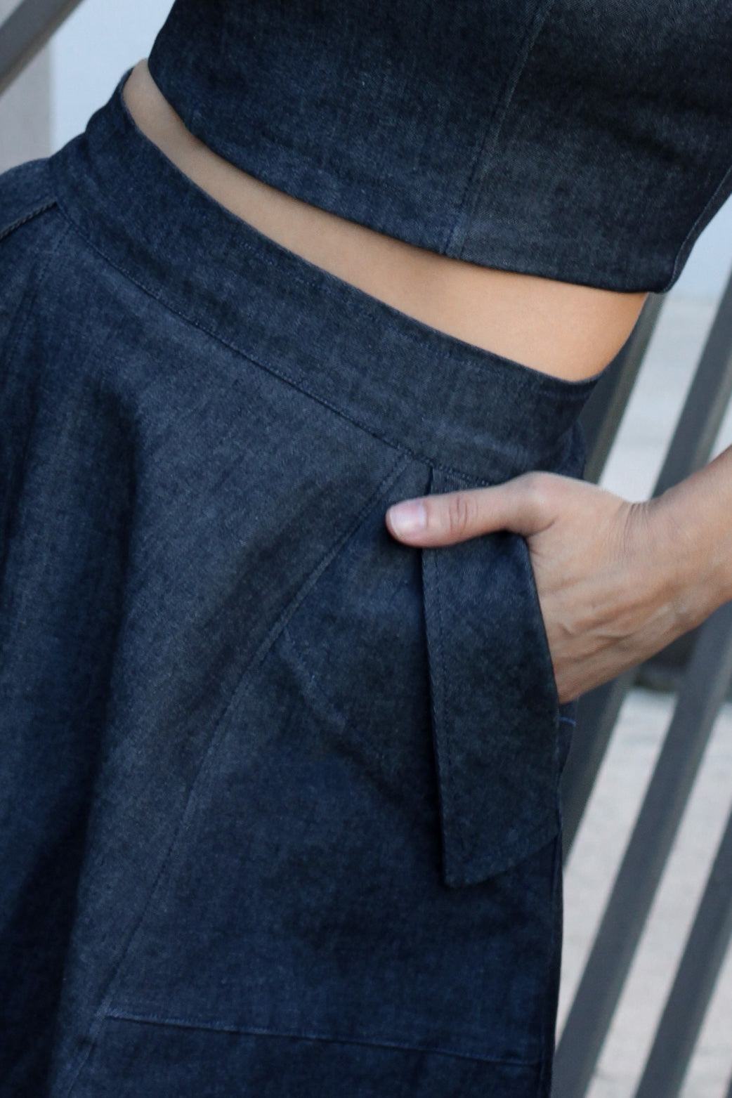 Emily High Waisted Denim Midi Skirt & Cropped Top Set (Pre-Order)