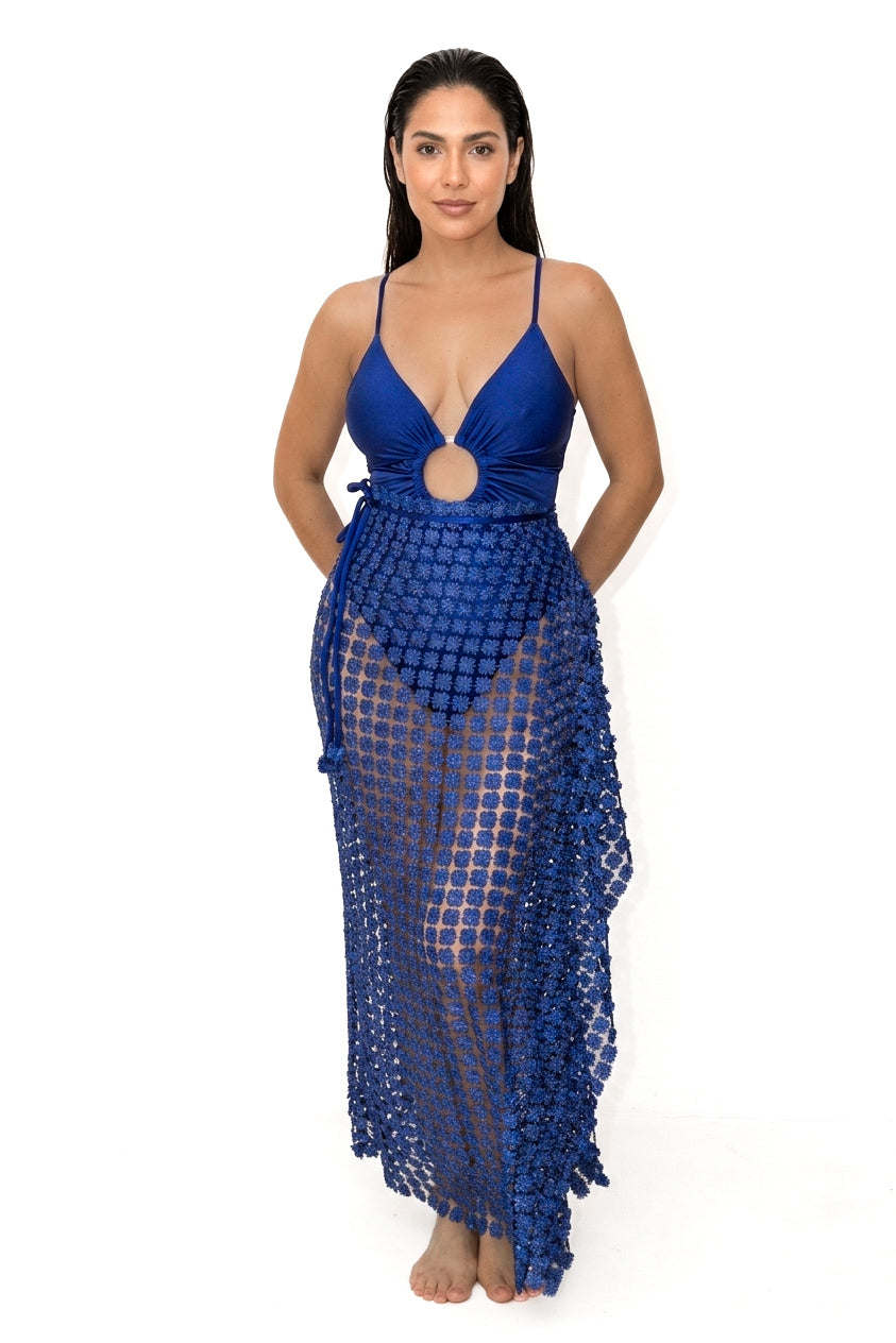 Condado Breeze Maxi Wrap Cover-Up - Royal Blue & Silver Sparkle