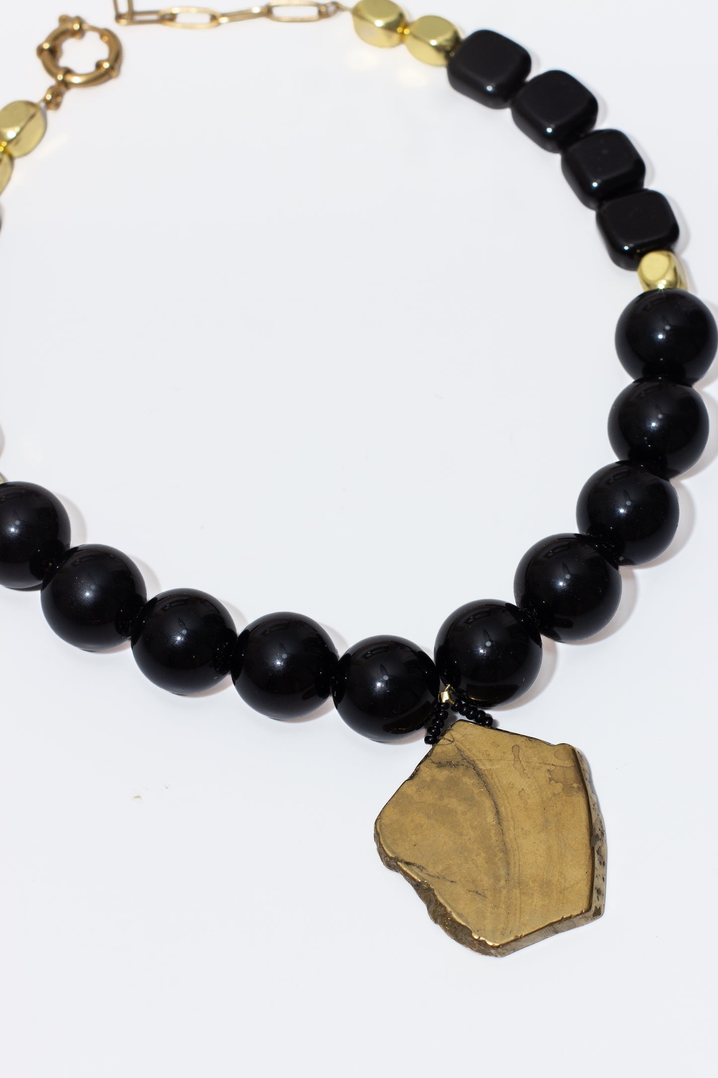 Truth Statement Black Stone, Agate & Pyrite Pendant