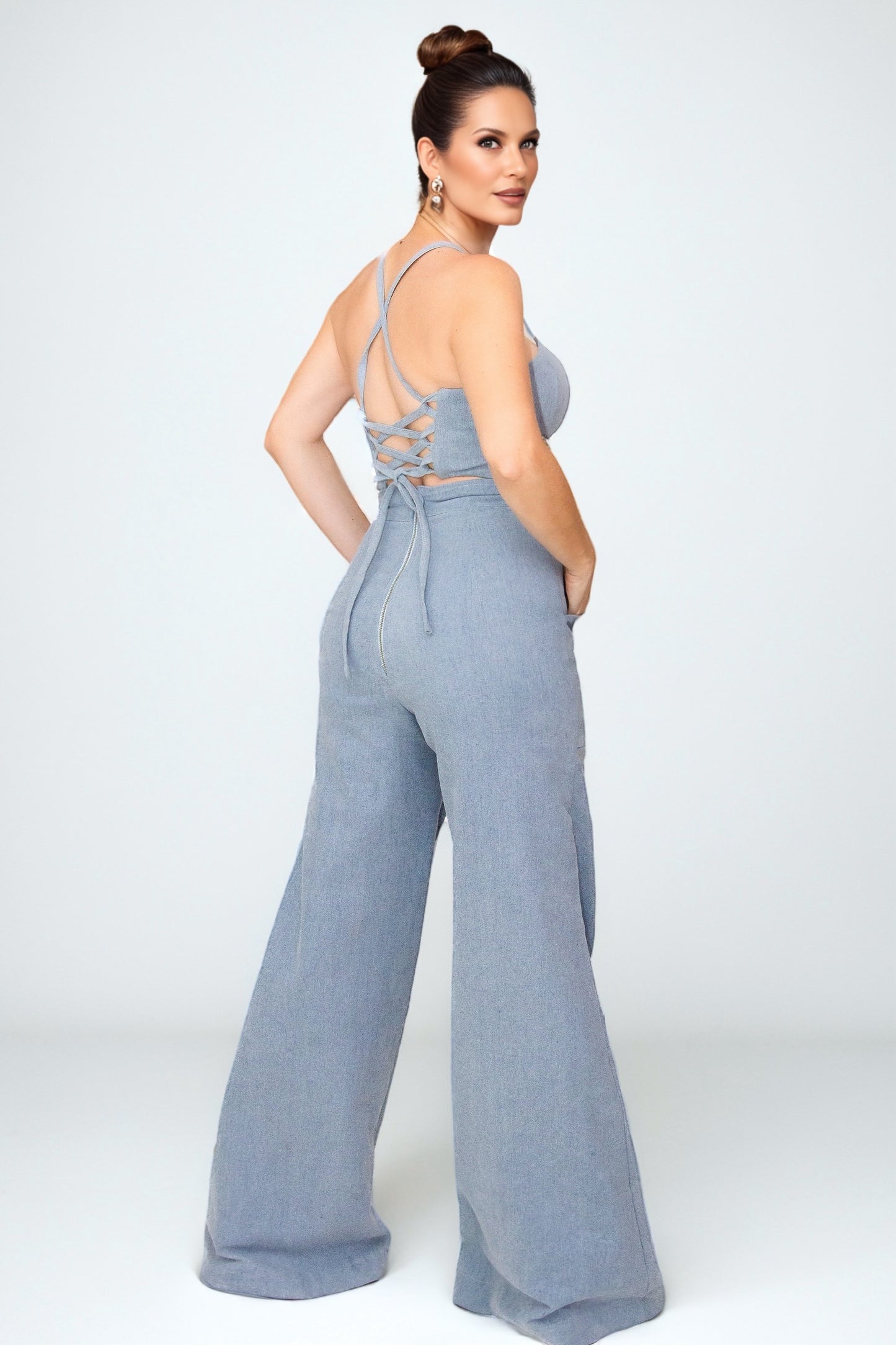 Bold Muse High-Rise Denim Palazzo – Light Blue