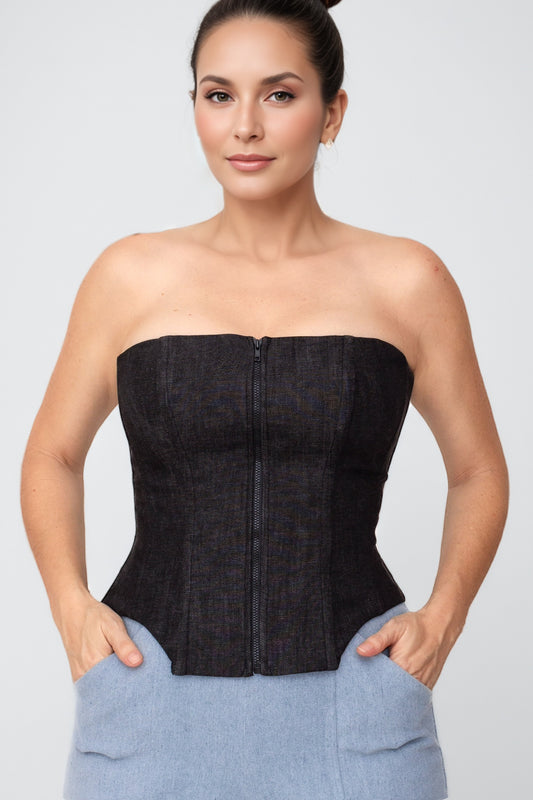 Kylie Black Denim Boned Corset Top