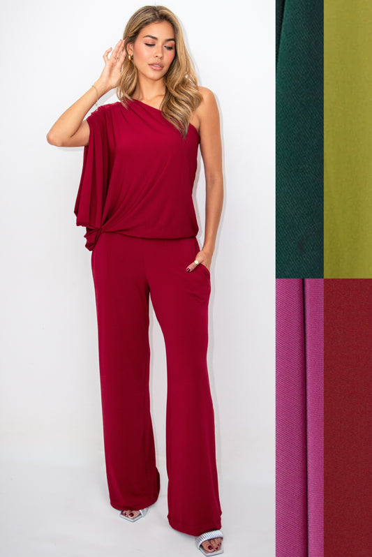 Comfy Vibes One Shoulder Blouson Jumpsuit- CUSTOMIZED COLOR