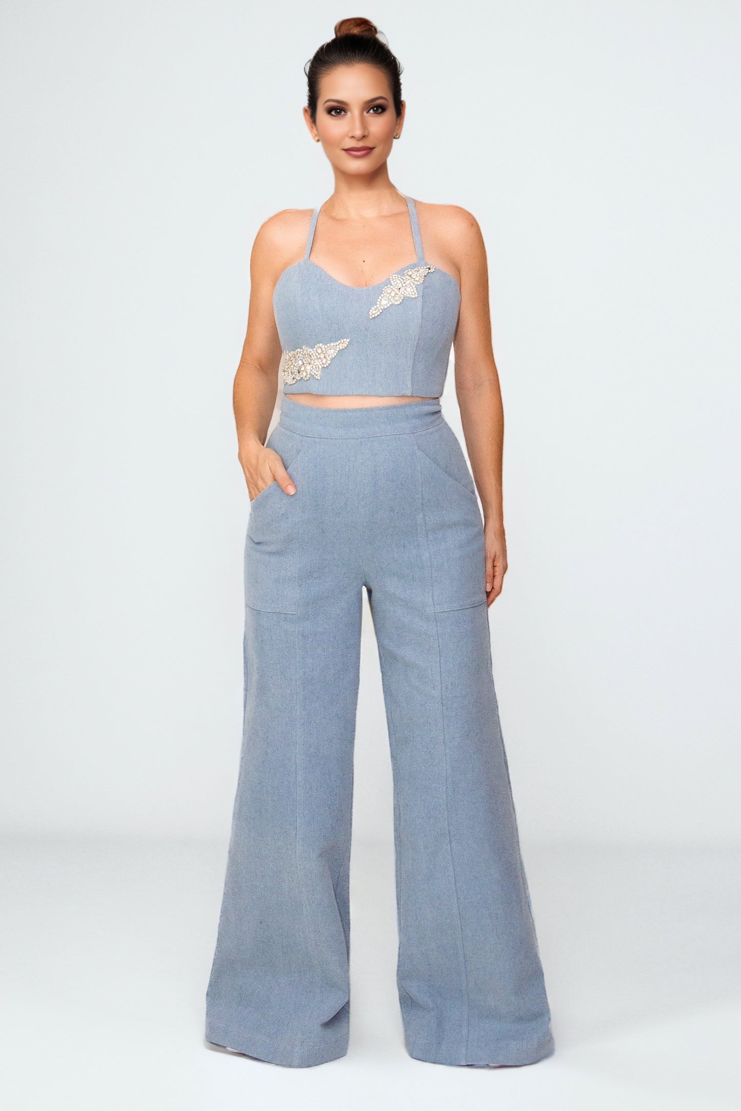 Bold Muse High-Rise Denim Palazzo – Light Blue