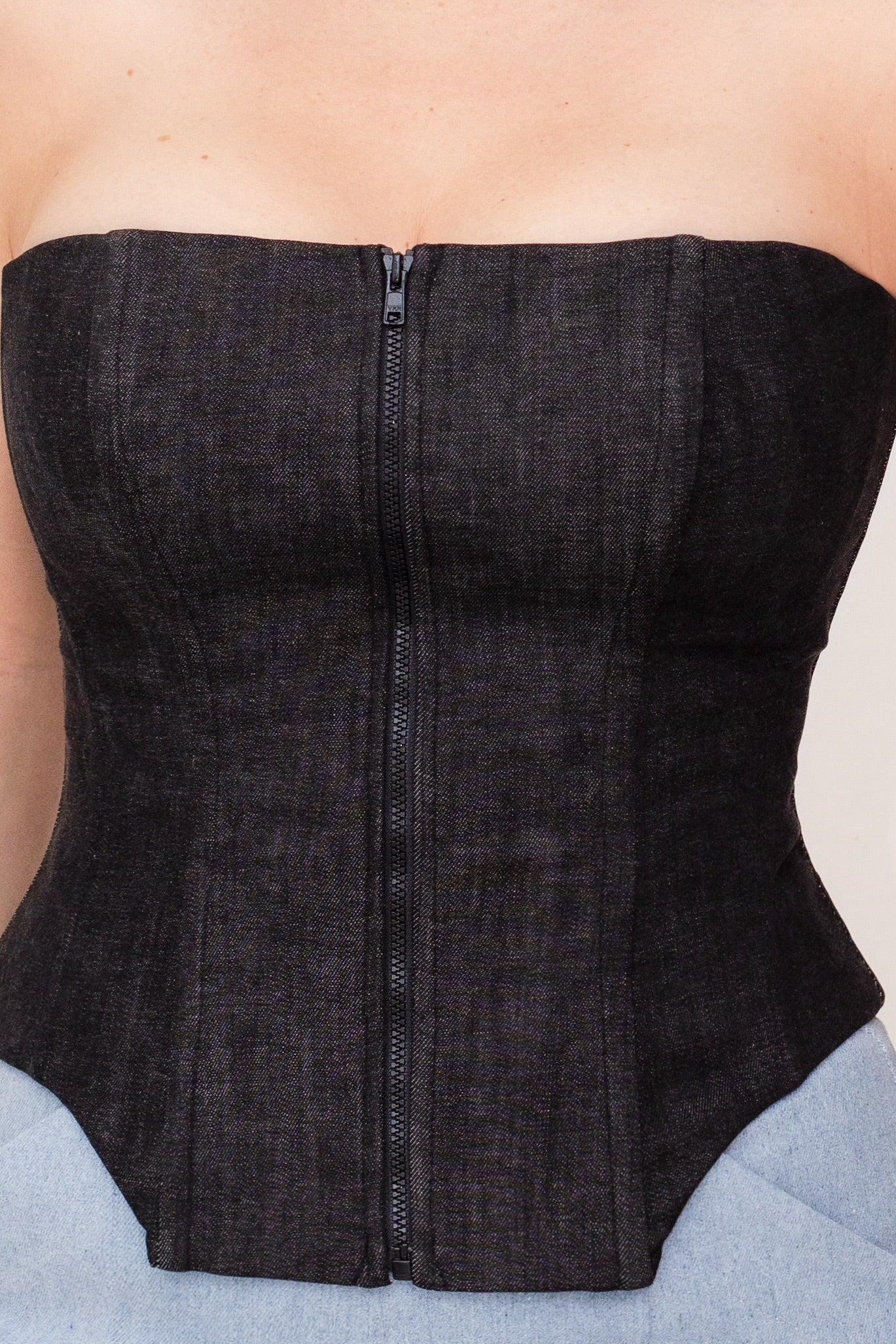 Kylie Black Denim Boned Corset Top