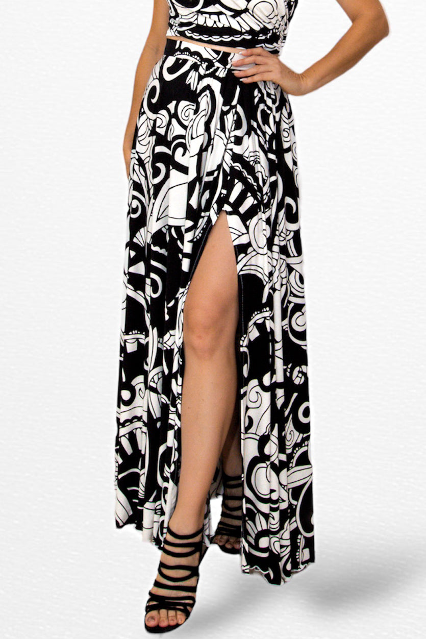 Magpie Black & White High Slit Maxi Skirt
