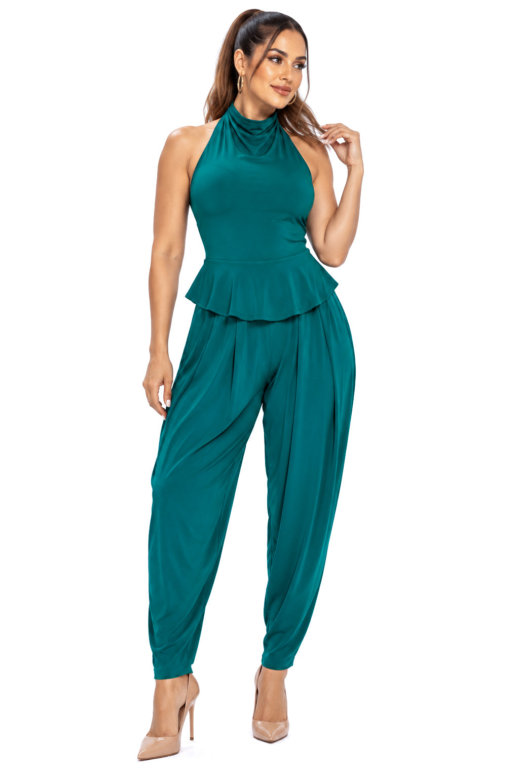 Amelia Halter Peplum & Slouchy Pant Set – CUSTOMIZED COLOR