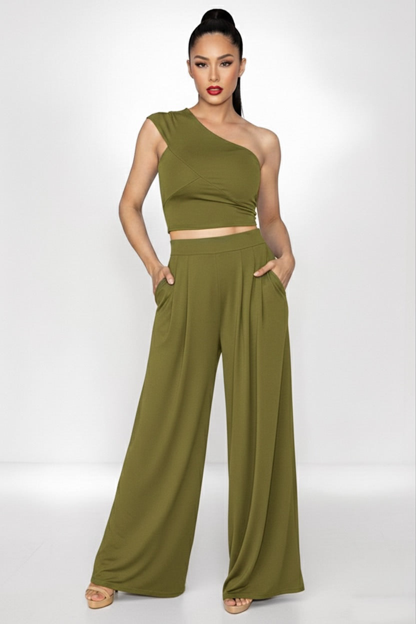 Unstoppable Asymmetric Crop Top & Comfy High Waist Palazzo Set– CUSTOMIZED COLOR