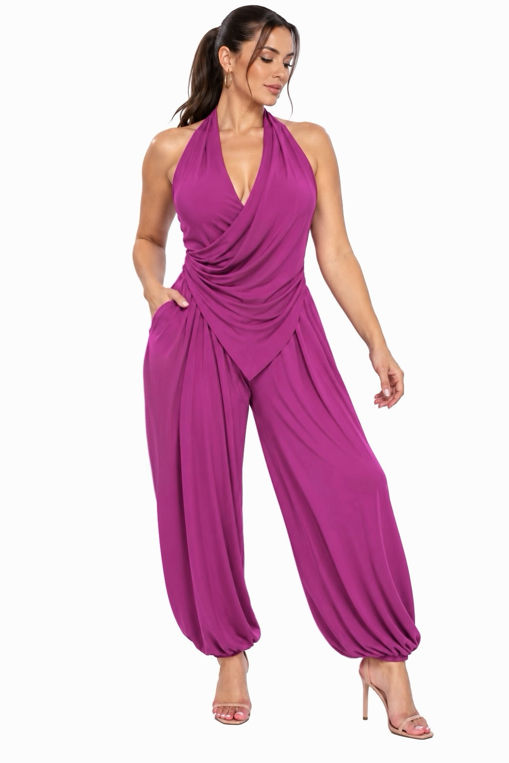 Harbor Draped Halter Balloon Jumpsuit – CUSTOMIZED COLOR