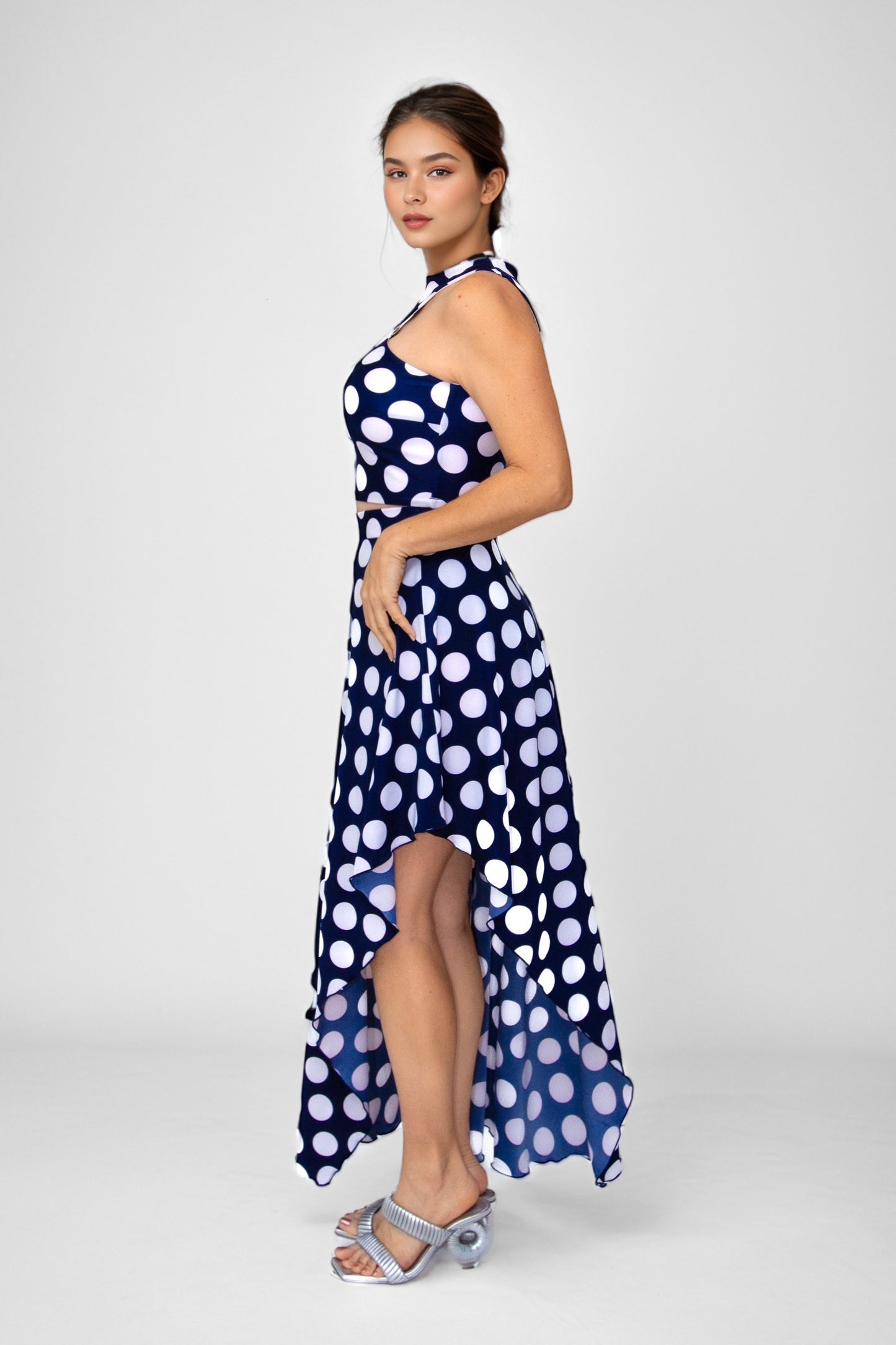 Vivacious Polka Dot Asymmetrical High Waisted Maxi Skirt