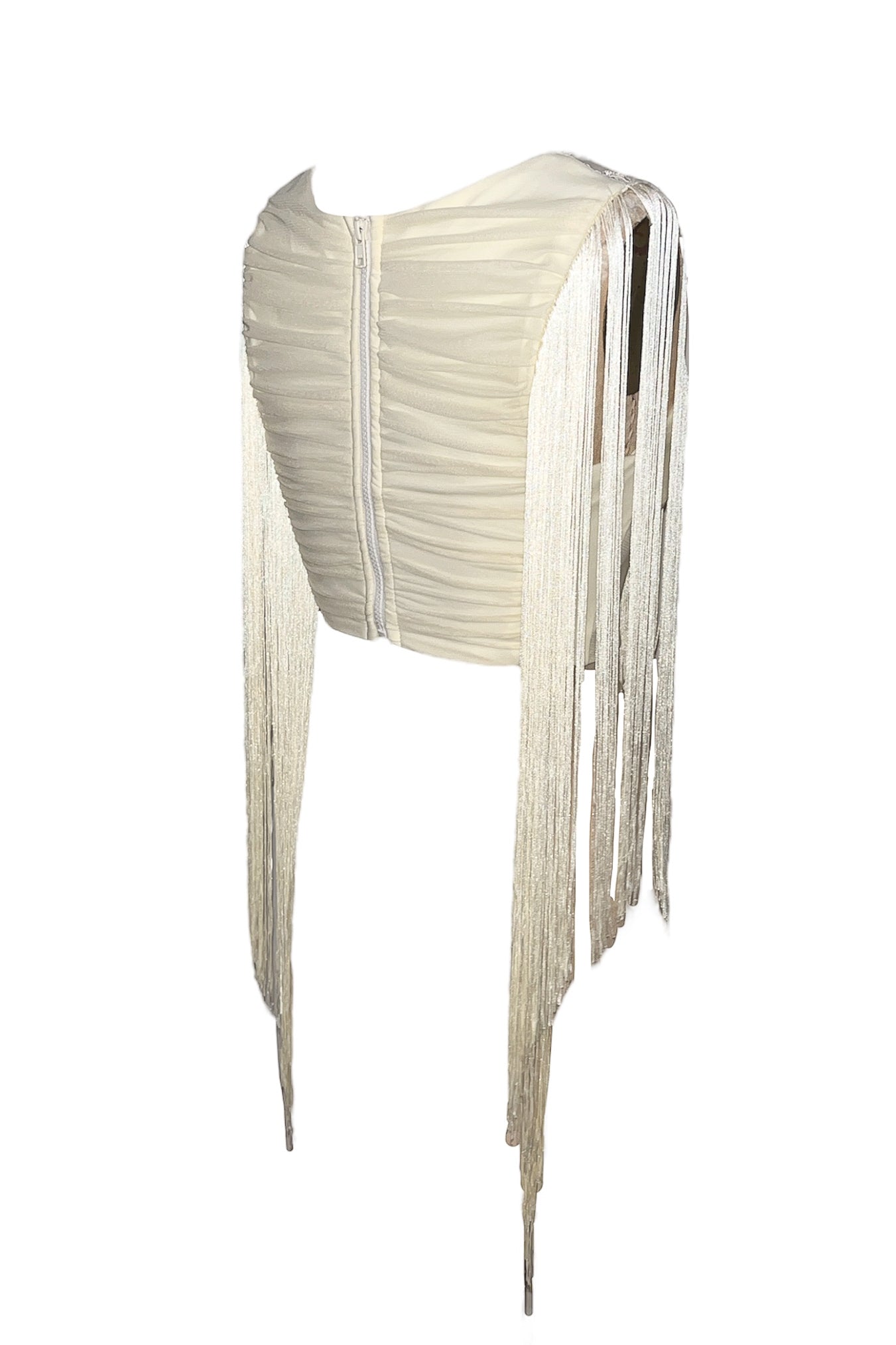 Fancy Lace & Fringes Crop Top in Ivory