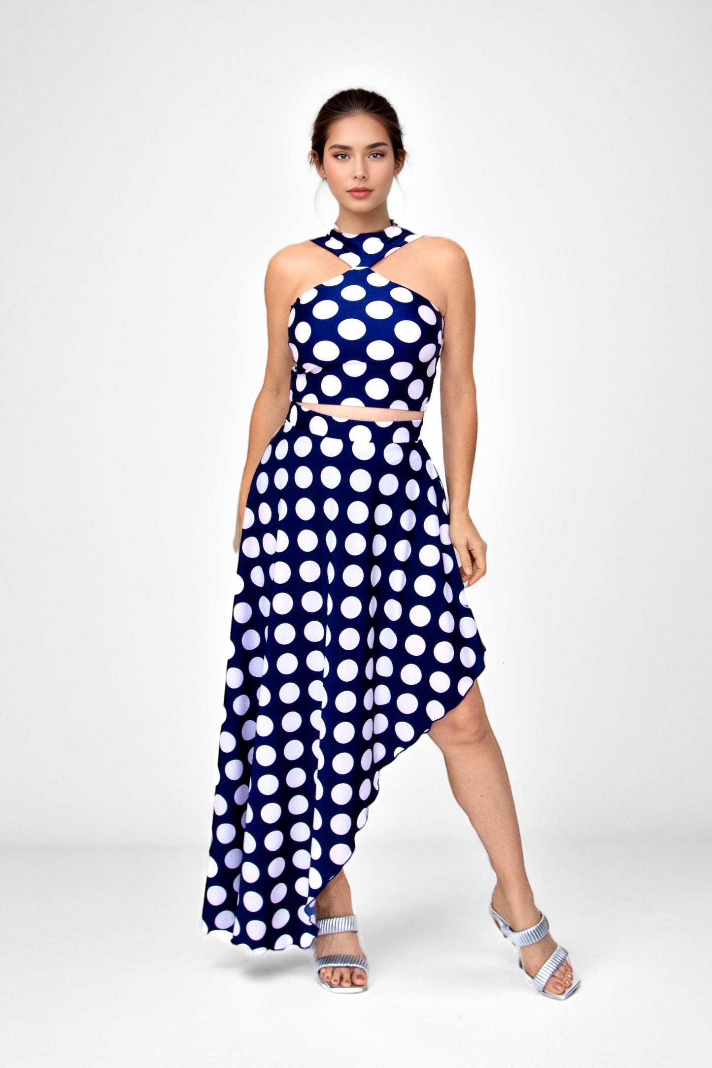 Vivacious Polka Dot Asymmetrical High Waisted Maxi Skirt