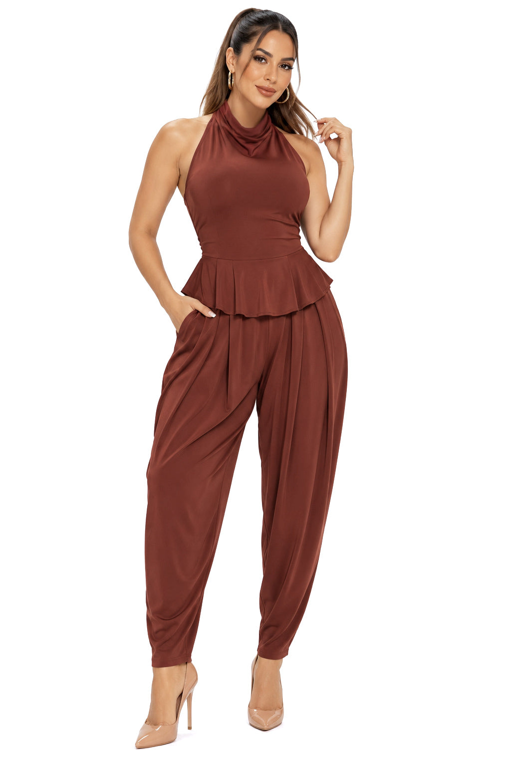 Amelia Halter Peplum & Slouchy Pant Set – CUSTOMIZED COLOR