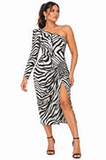 Fierce Elegance Midi Dress – Asymmetrical Zebra Print