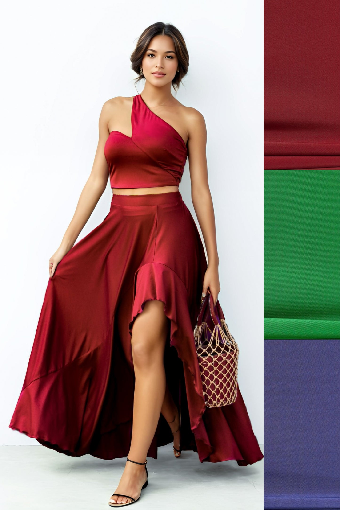 French Asymmetrical Crop Top & Maxi Skirt Set-CUSTOMIZED COLOR