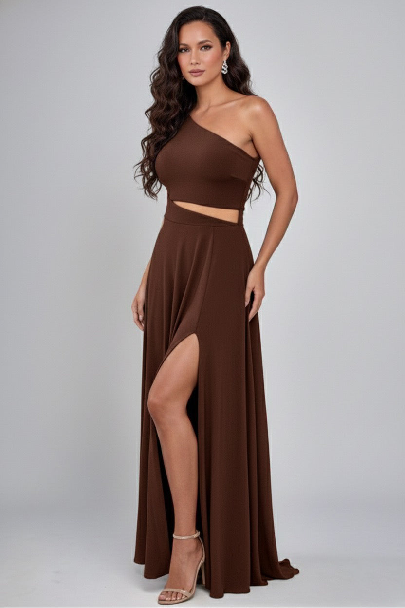 Camila Asymmetric Neckline Maxi Dress with Cutout-CUSTOMIZED COLOR