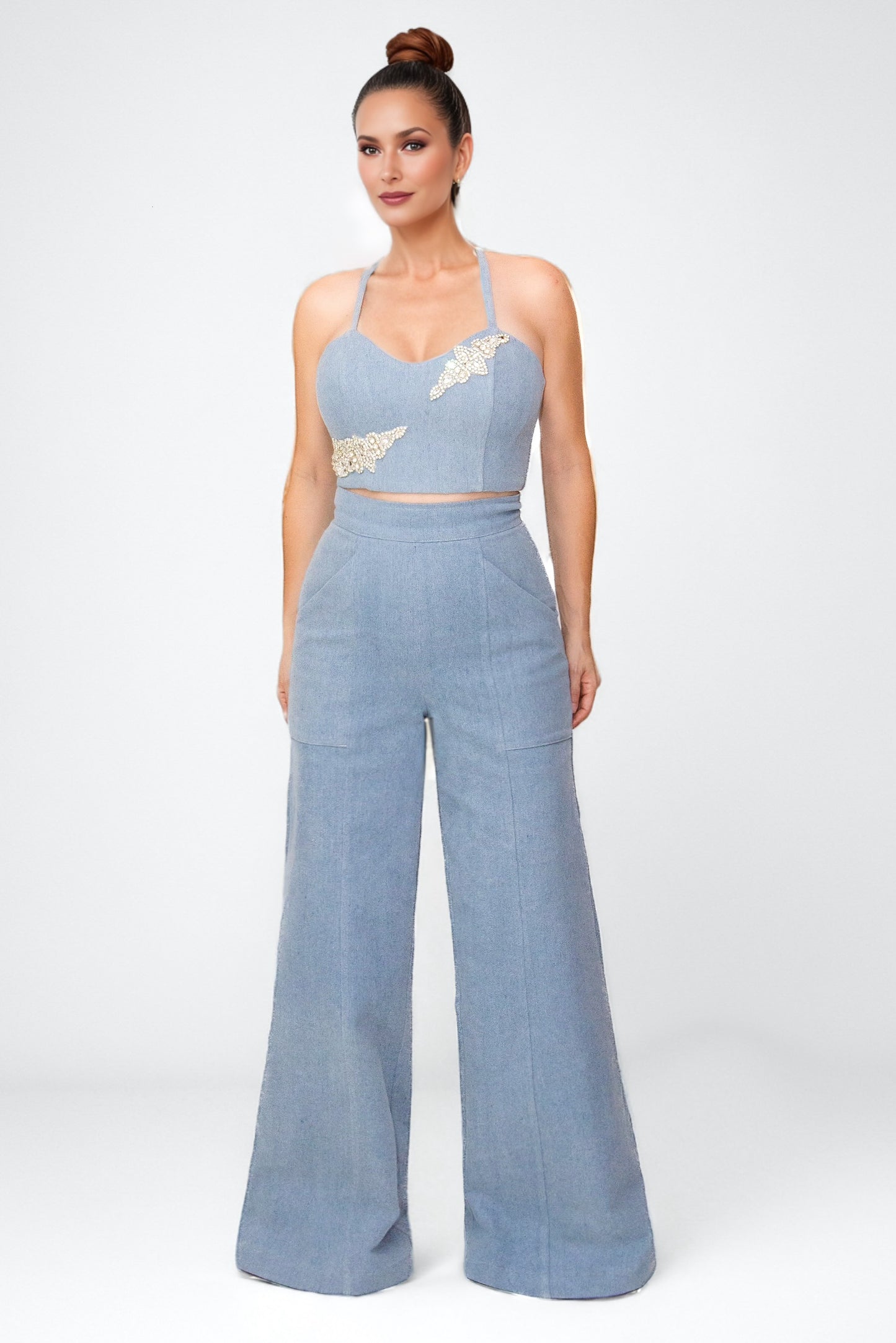 Bold Muse High-Rise Denim Palazzo – Light Blue