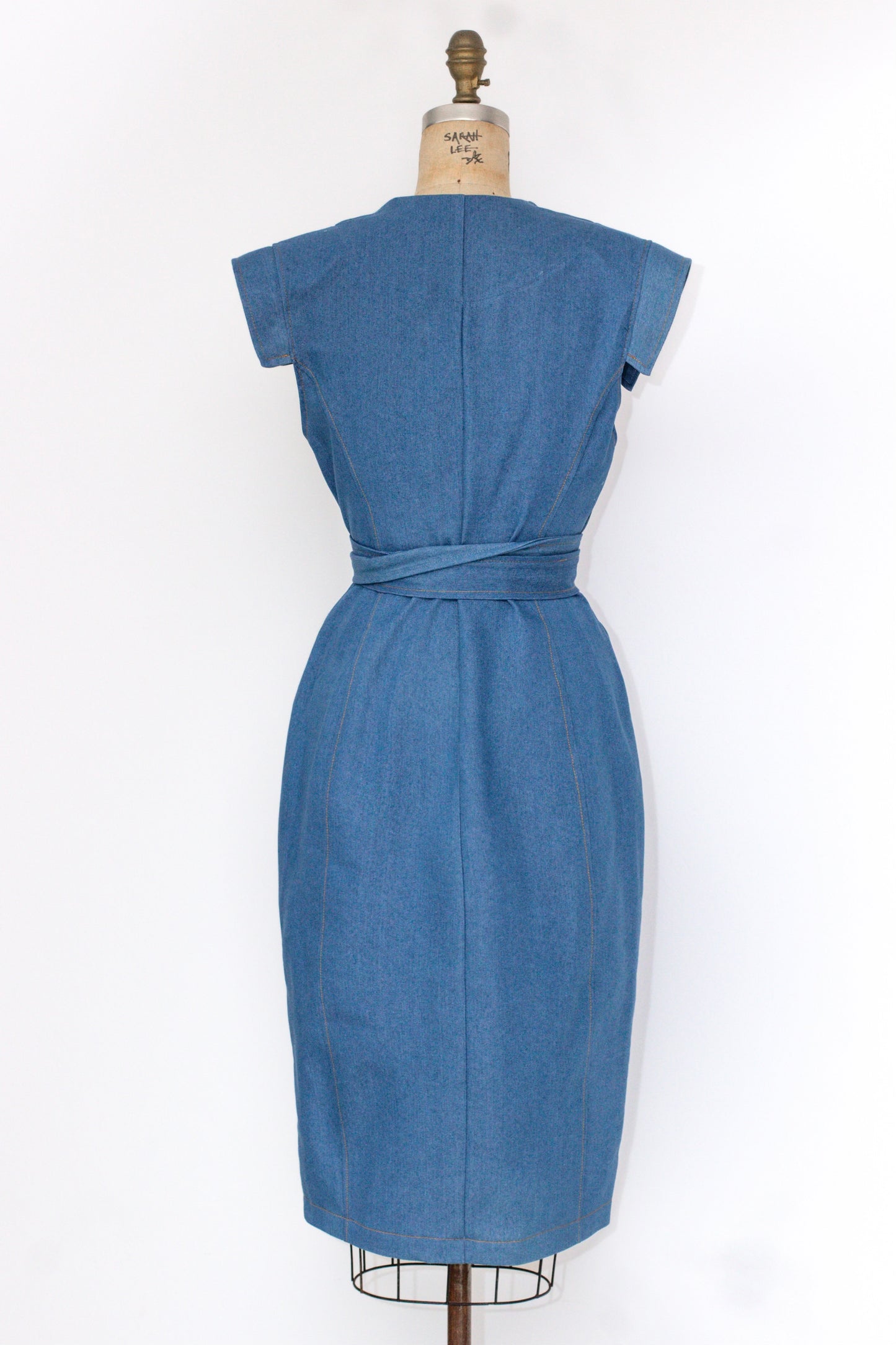 MEDIUM-Denim Midi Dress in Mid Blue (Sample)