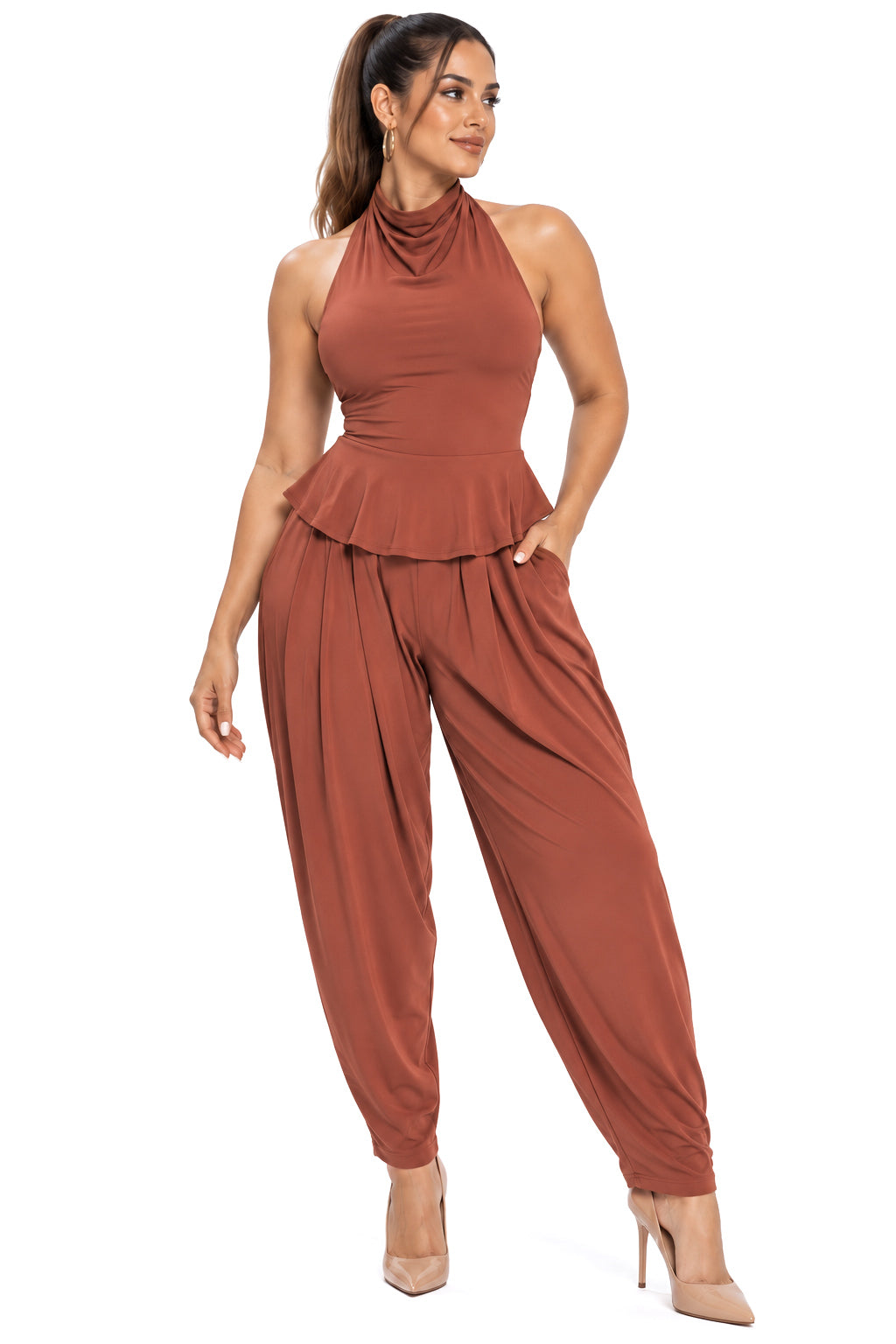 Amelia Halter Peplum & Slouchy Pant Set – CUSTOMIZED COLOR