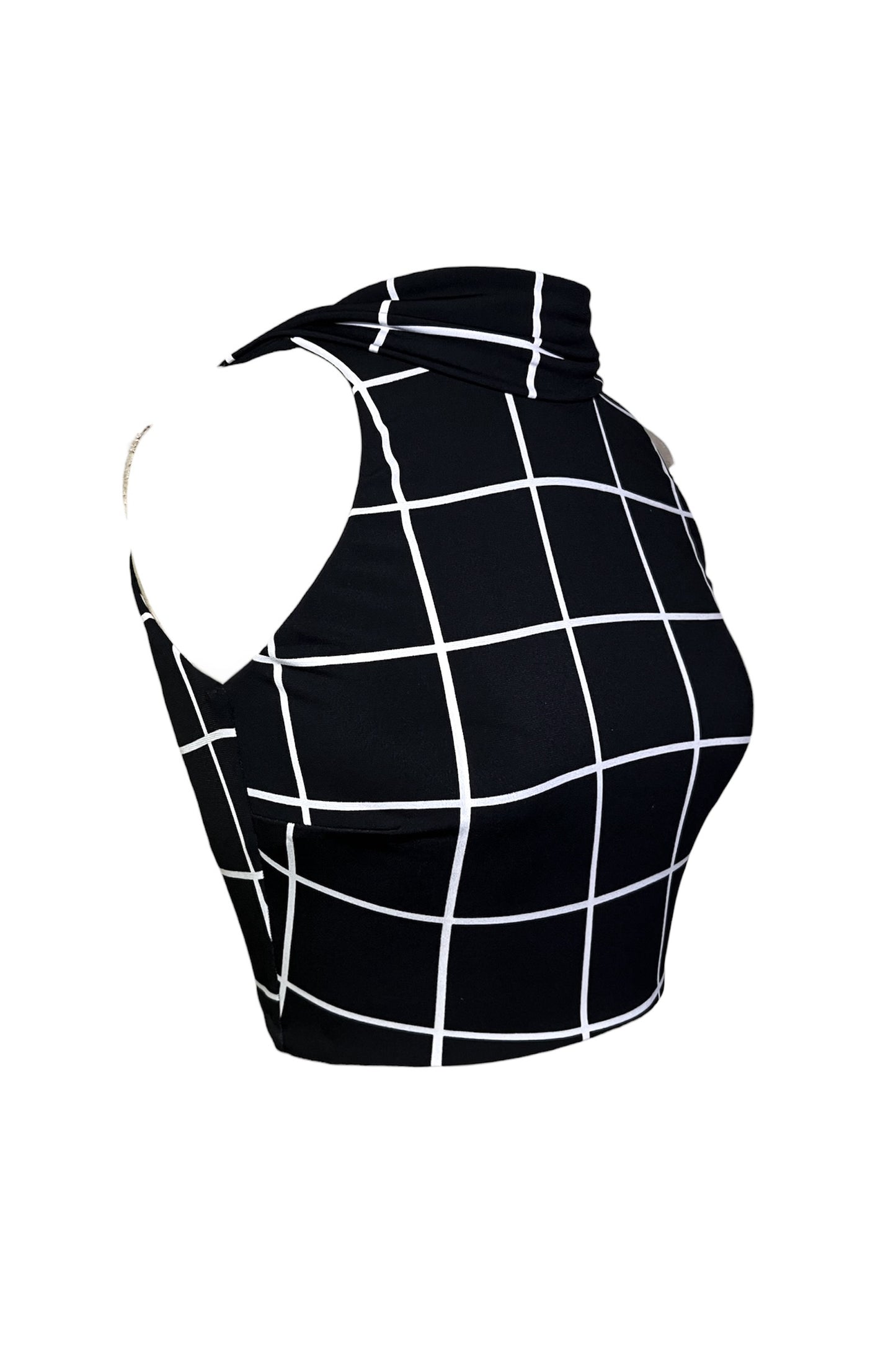 Craving Comfort Plaid Cowl Back Mock Neck Crop Top