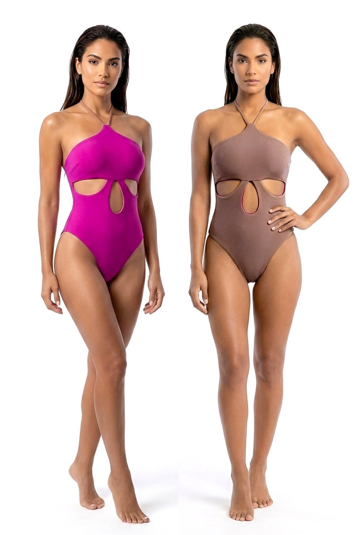 Costa Dorada Halter Reversible One-Piece – Magenta / Toasted Coconut