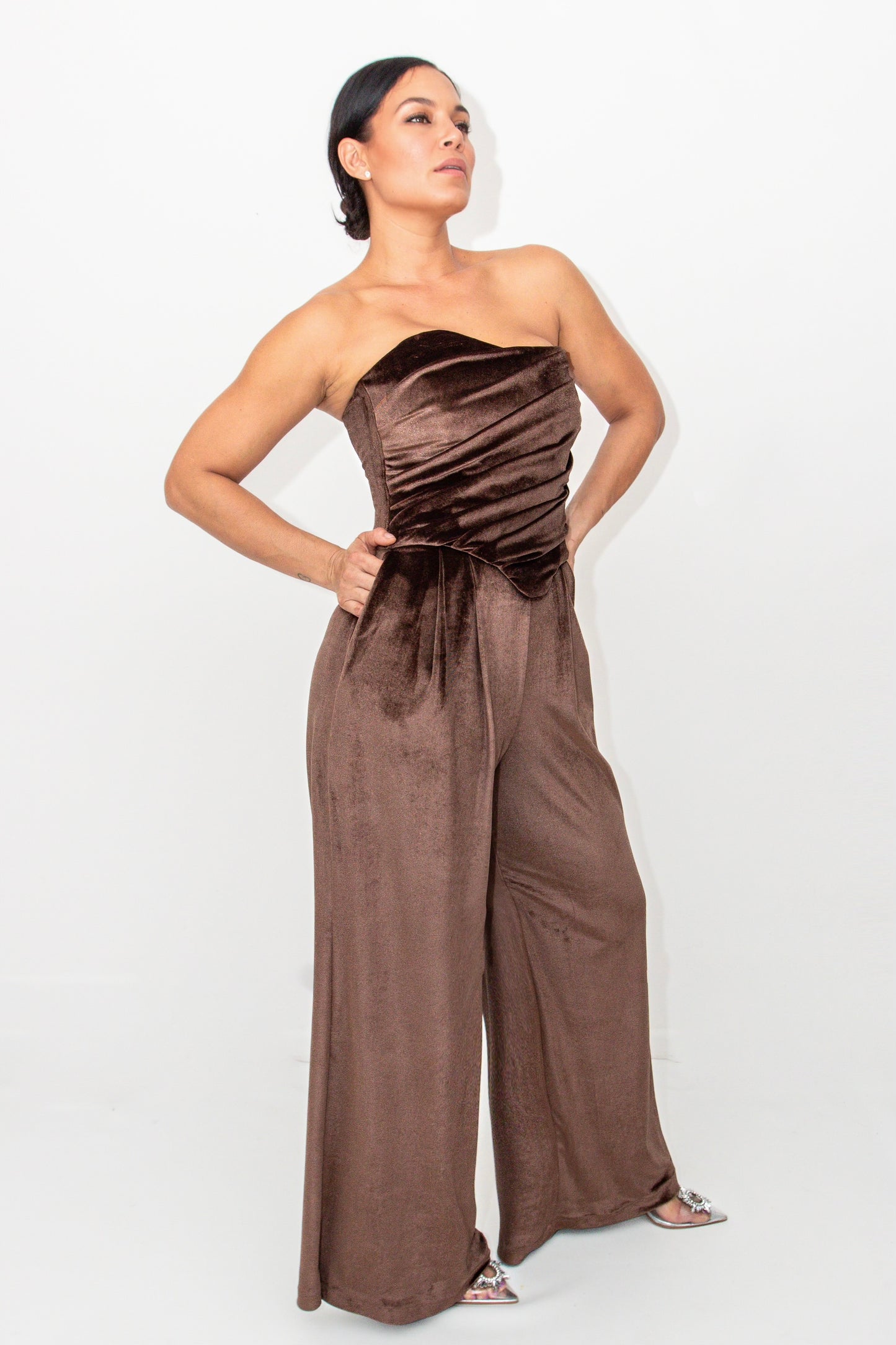 Empower Muse Velvet Pants – Mocha Wide-Leg High Waist Trousers