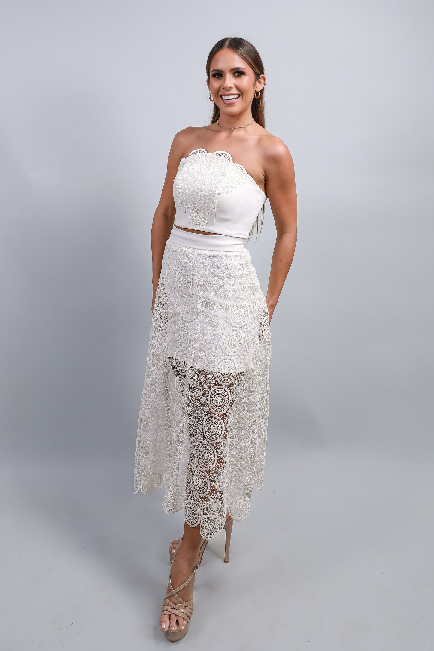 Sensory Lace Two Piece Midi Set Dress