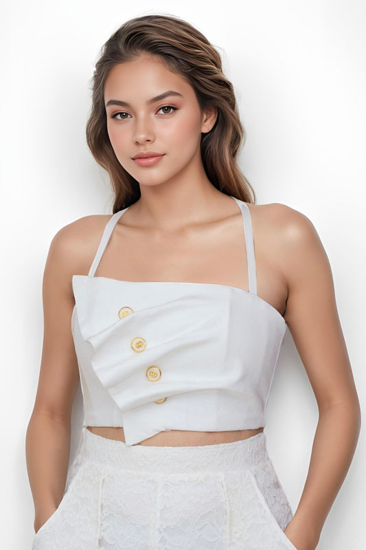 SMALL Sample | Criss Cross White Denim Bustier Top