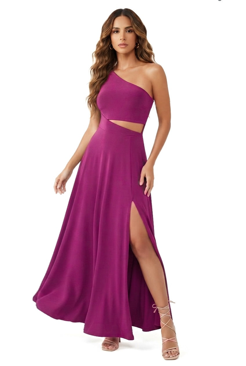 Camila Asymmetric Neckline Maxi Dress with Cutout-CUSTOMIZED COLOR