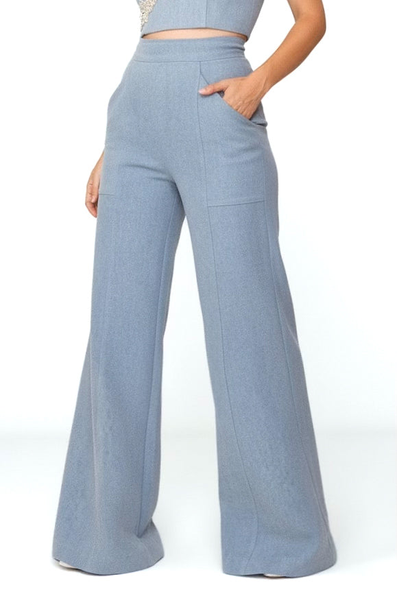 Bold Muse High-Rise Denim Palazzo – Light Blue