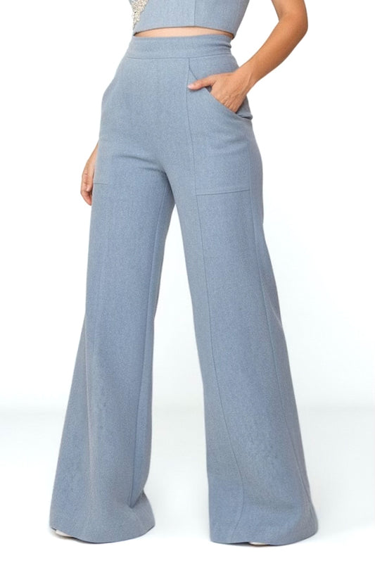 Bold Muse High-Rise Denim Palazzo – Light Blue