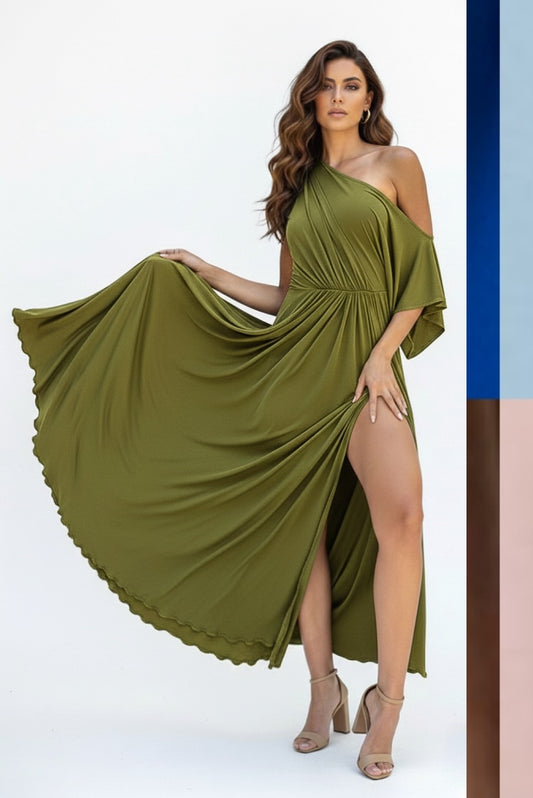 Empire Asymmetrical Draped Maxi Dress- CUSTOMIZED COLOR