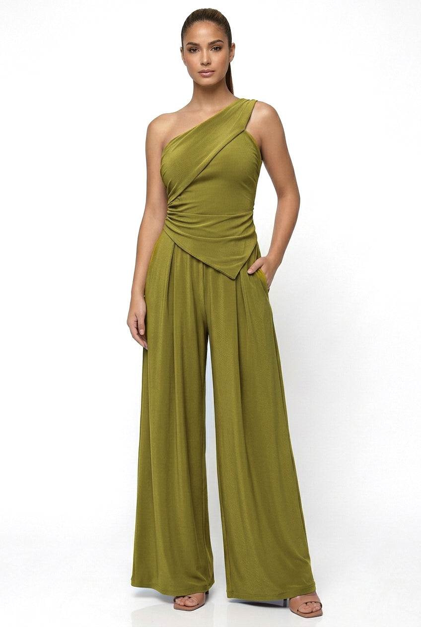 Asymmetric Vibrant Top & High-Waist Palazzo Set– CUSTOMIZED COLOR