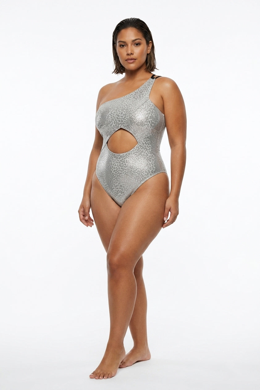 Icacos Luxe – One Shoulder Reversible One Piece in Black & Silver