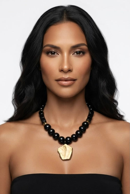 Truth Statement Black Stone, Agate & Pyrite Pendant